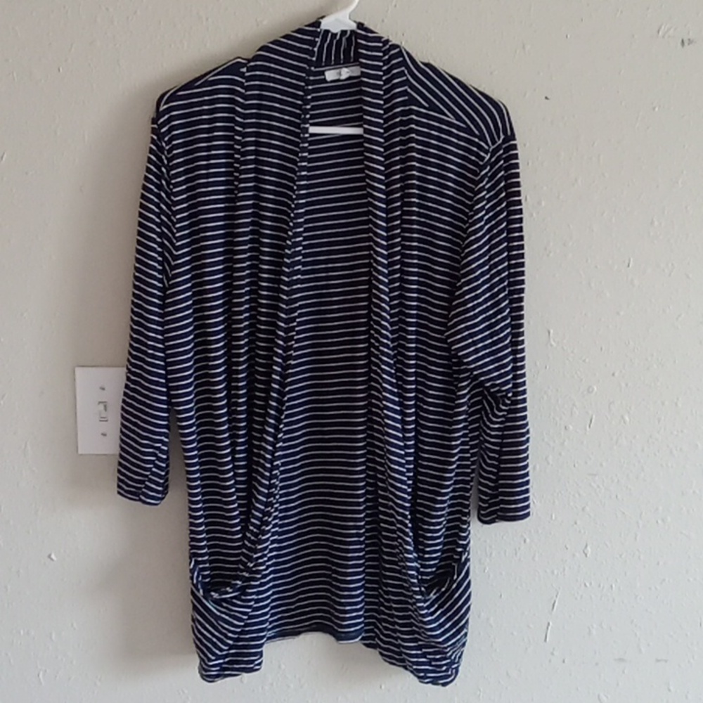 Maurices Navy Blue White Striped Cardigan W/ pockets